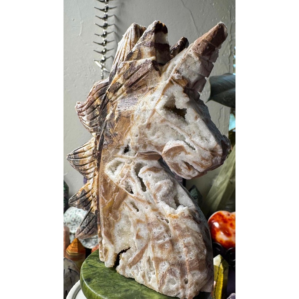 Natural Peruvian Sphalerite Unicorn Carving with Druzy - Precise Detailing